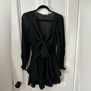 Black Tie-Front Dress